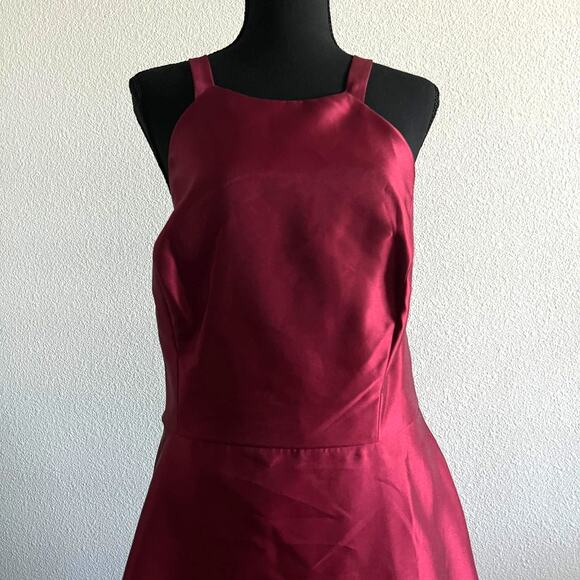 Alfred Sung Dress Size 18 Halter Lace Up Twill Criss Cross Burgundy - Picture 5 of 15